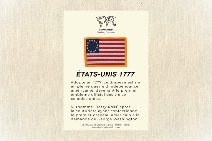 États-Unis (1777 )'Betsy Ross' - Drapeau Brodé