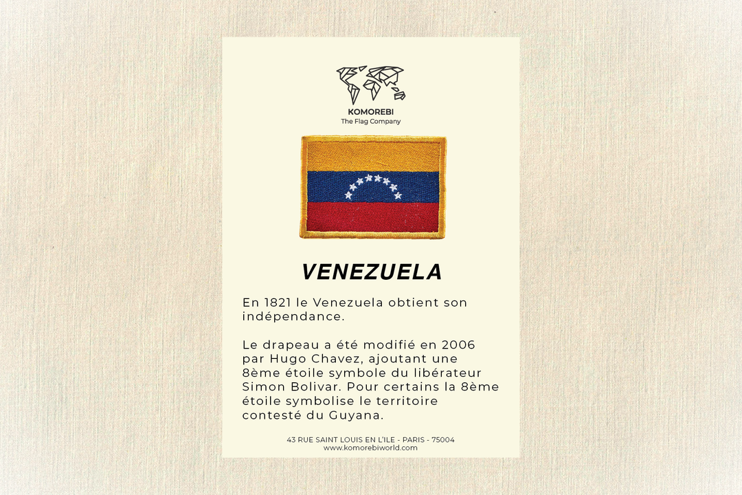 Drapeau brodé Venezuela — patch Komorebi, vue 3