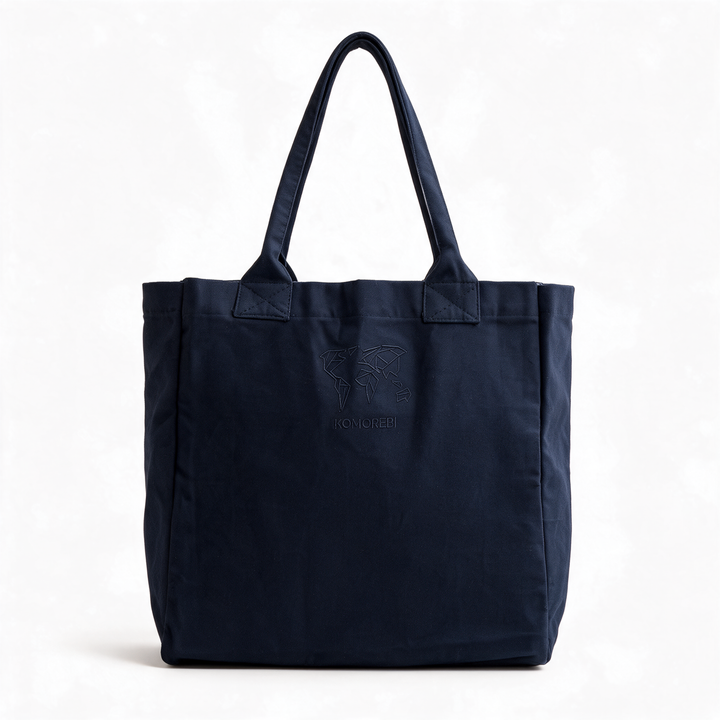 Tote bag Komorebi en toile bleu marine, vue de face